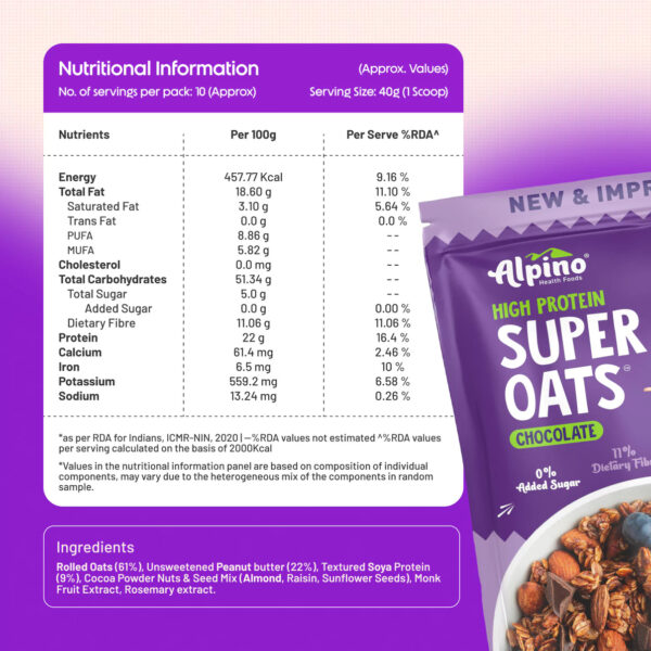 ALPINO HIGH PROTEIN SUPER ROLLED OATS CHOCOLATE 2.5KG + FREE BOWL 🥣 - Image 3