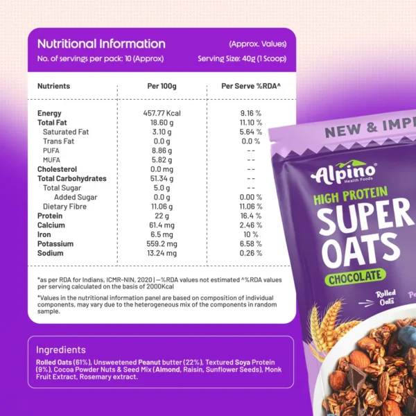 Alpino High Protein Super Rolled Oats Chocolate 1kg - Image 4