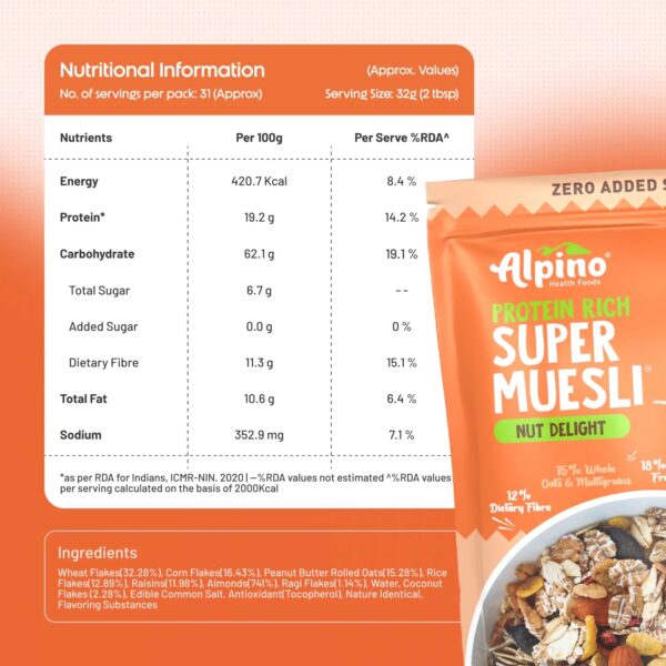 Alpino High Protein Super Muesli Nut Delight – 750g - Image 3