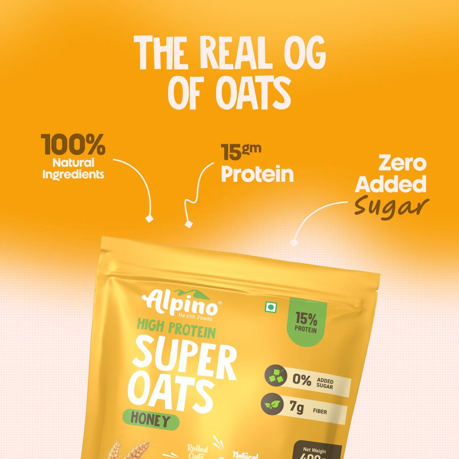Alpino High Protein Super Rolled Oats Honey 1kg - Image 2