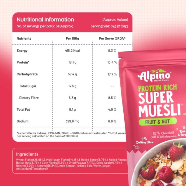 Alpino High Protein Super Muesli Fruit & Nuts – 750g - Image 3