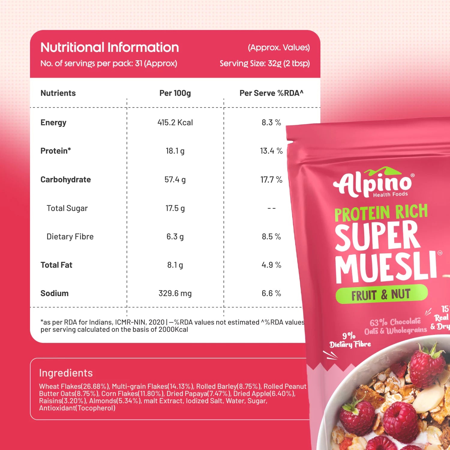 Alpino High Protein Super Muesli Fruit & Nuts – 750g - Image 3