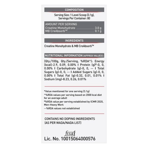 MuscleBlaze Creatine Monohydrate CreAMP, Trustified Certified Creatine | 250g - Image 5