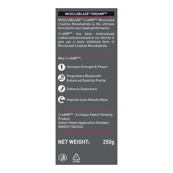 MuscleBlaze Creatine Monohydrate CreAMP, Trustified Certified Creatine | 250g - Image 4