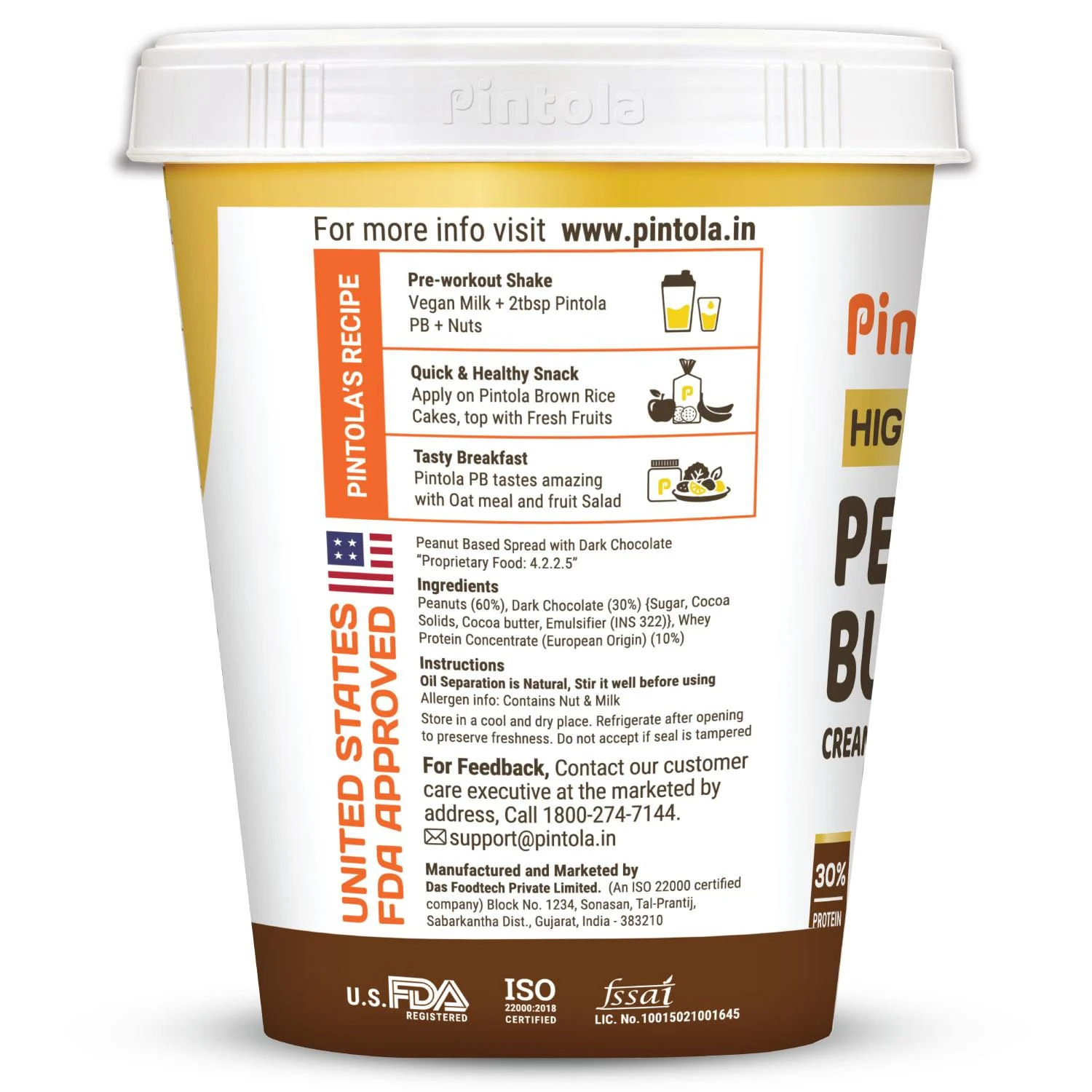 Pintola High Protein Peanut Butter Dark Chocolate - 1 Kg (2.2 Lb), Crunchy - Image 4