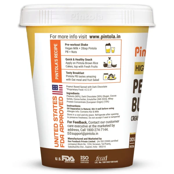 Pintola High Protein Peanut Butter Dark Chocolate - 1 Kg (2.2 Lb), Crunchy - Image 3
