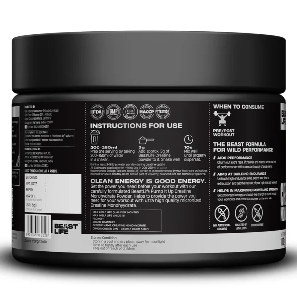 BeastLife Creatine Monohydrate – 100g (Unflavoured) - Image 4