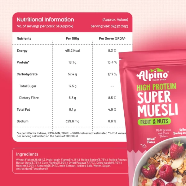 Alpino High Protein Super Muesli Fruit & Nuts – 750g - Image 4
