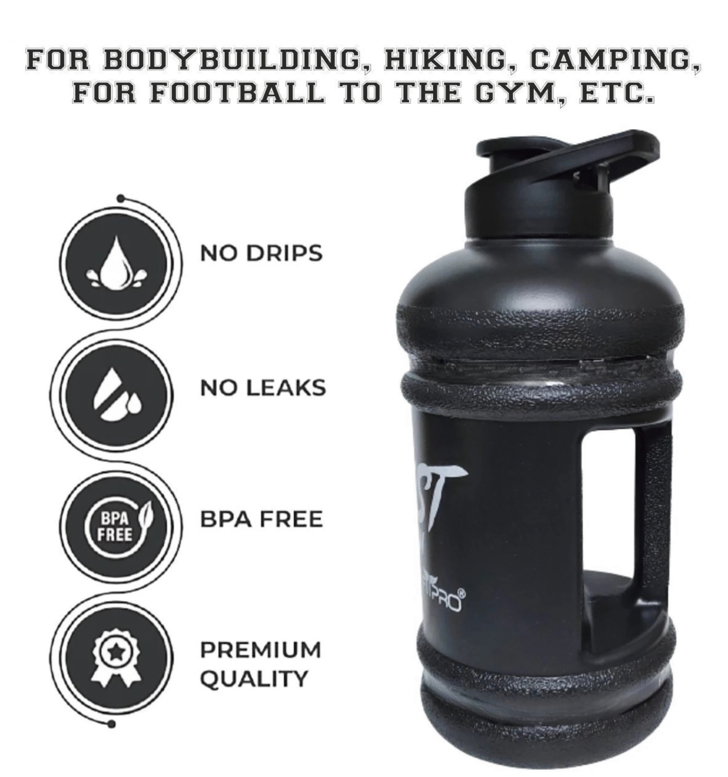 Gallon Shaker Bottle - 2.2 L (Matte Black) - Image 6