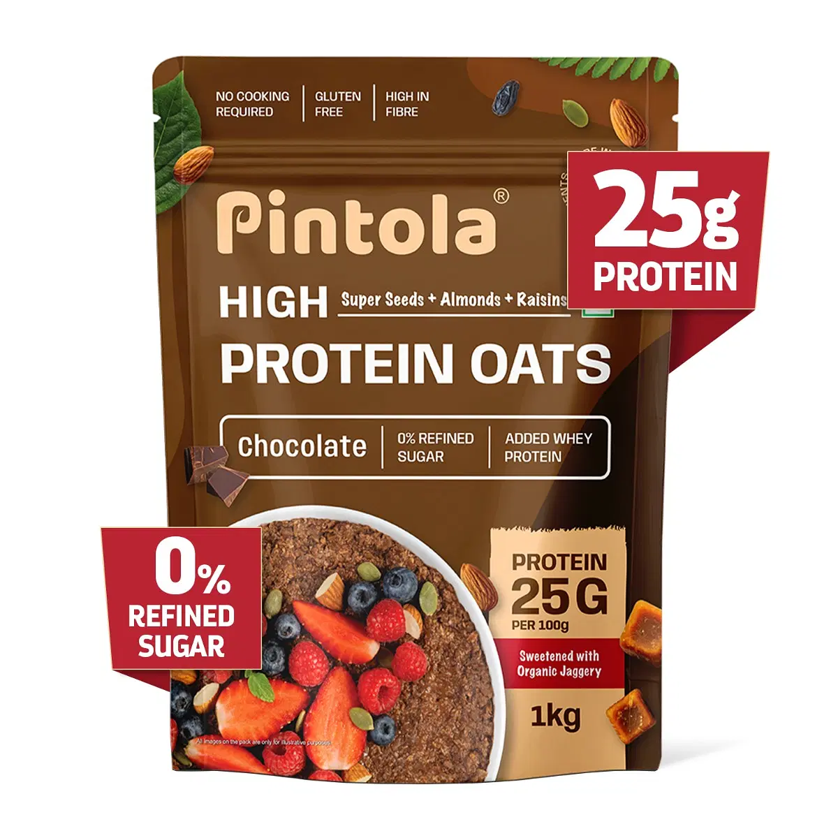 Pintola 25g High Protein Oats, Dark Chocolate Pouch - 1kg