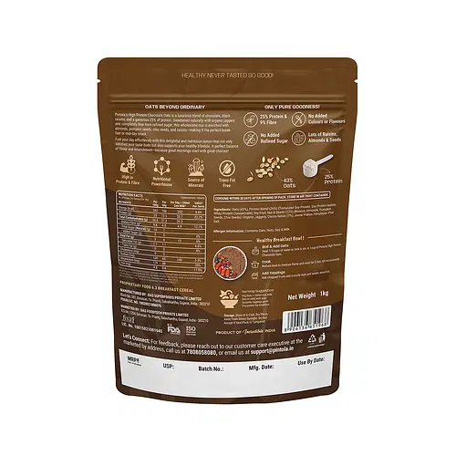 Pintola 25g High Protein Oats, Dark Chocolate Pouch - 1kg - Image 4