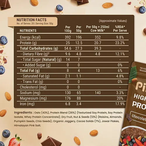Pintola 25g High Protein Oats, Dark Chocolate Pouch - 1kg - Image 3