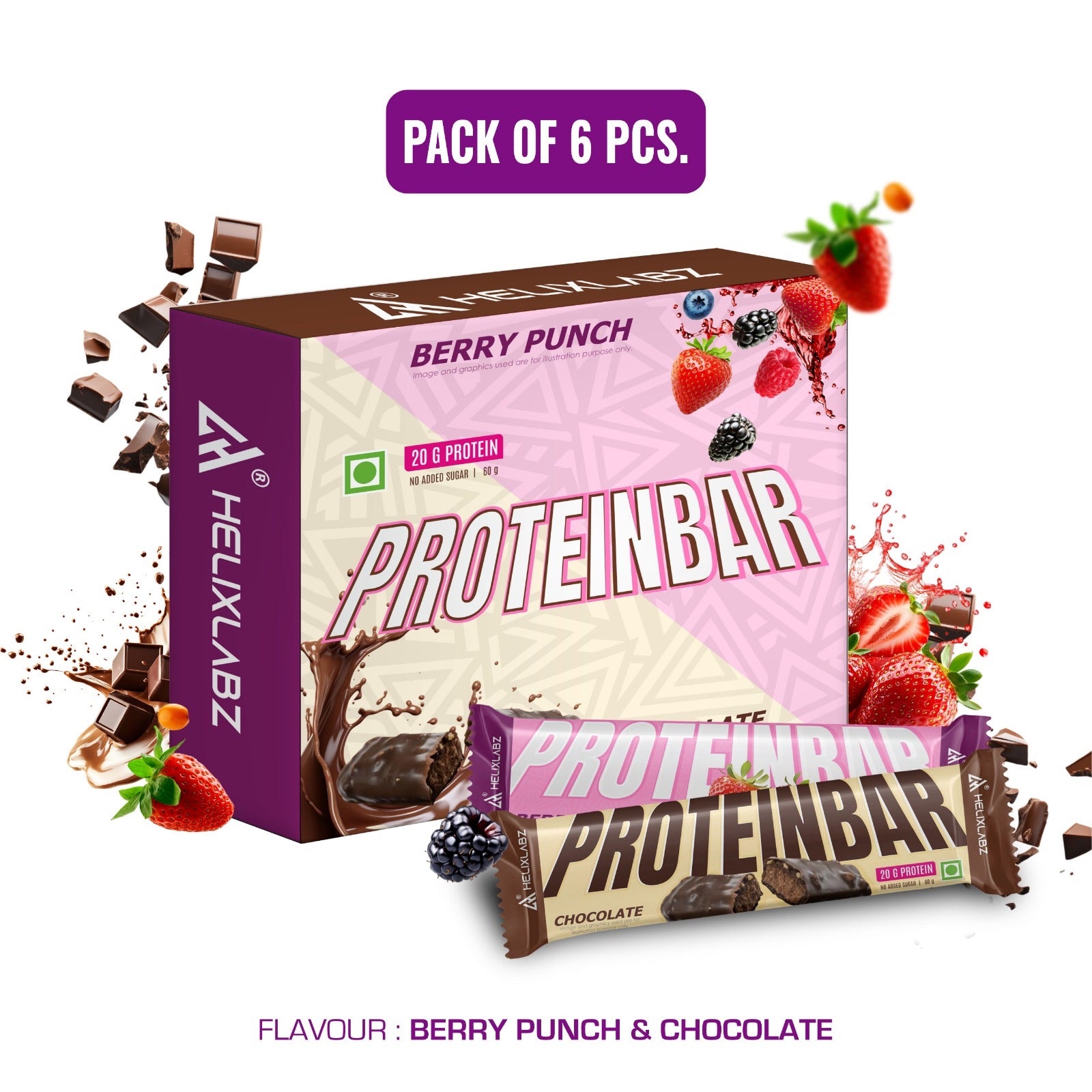 Helix Labz Protein Bar Combo – 20g Protein - Berry Punch - Pack of 6 - Image 3