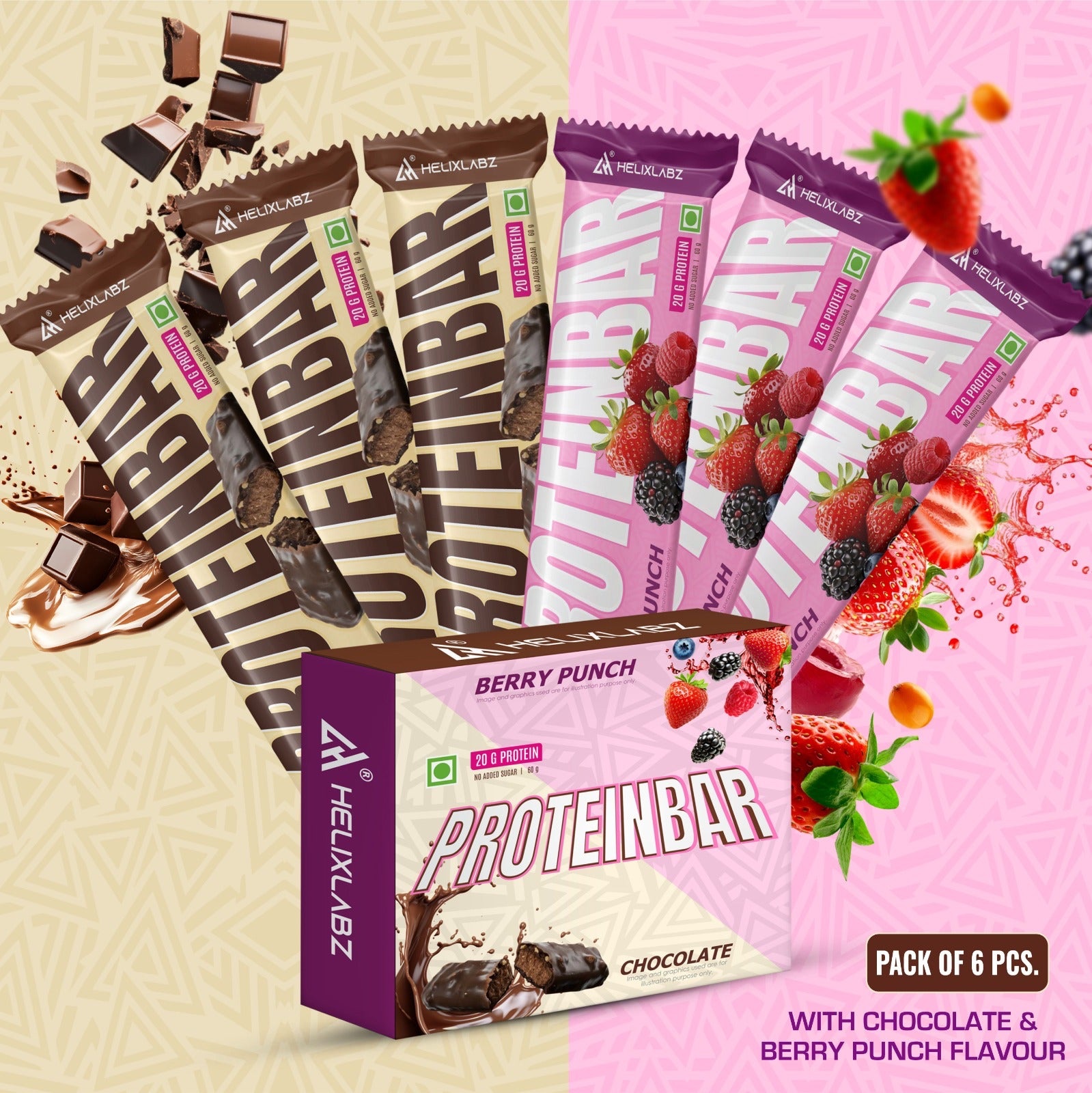 Helix Labz Protein Bar Combo – 20g Protein - Berry Punch - Pack of 6