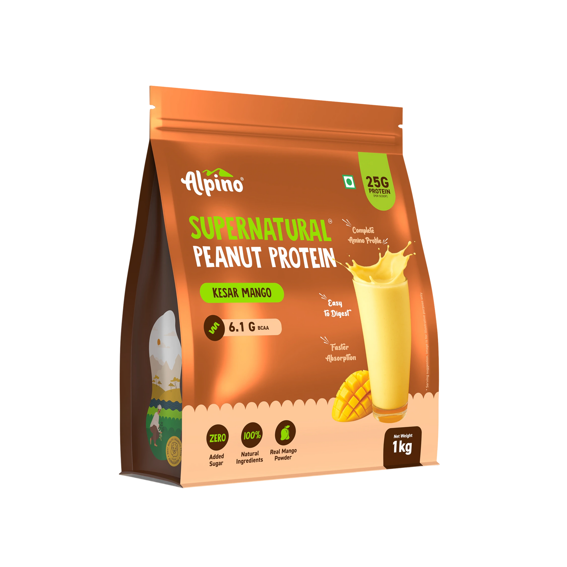 Alpino Supernatural Peanut Protein Powder - Kesar Mango (1 kg)