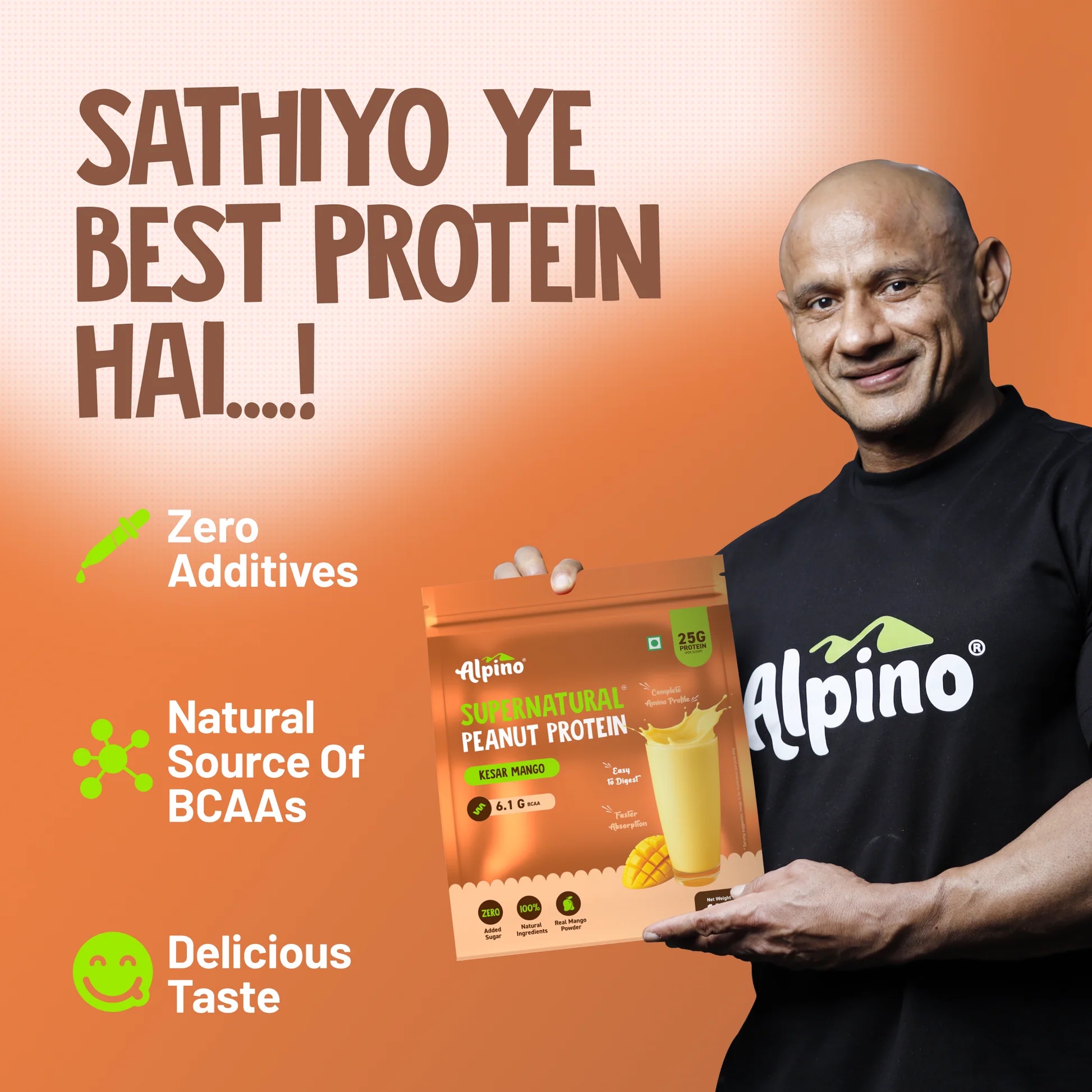 Alpino Supernatural Peanut Protein Powder - Kesar Mango (1 kg) - Image 3