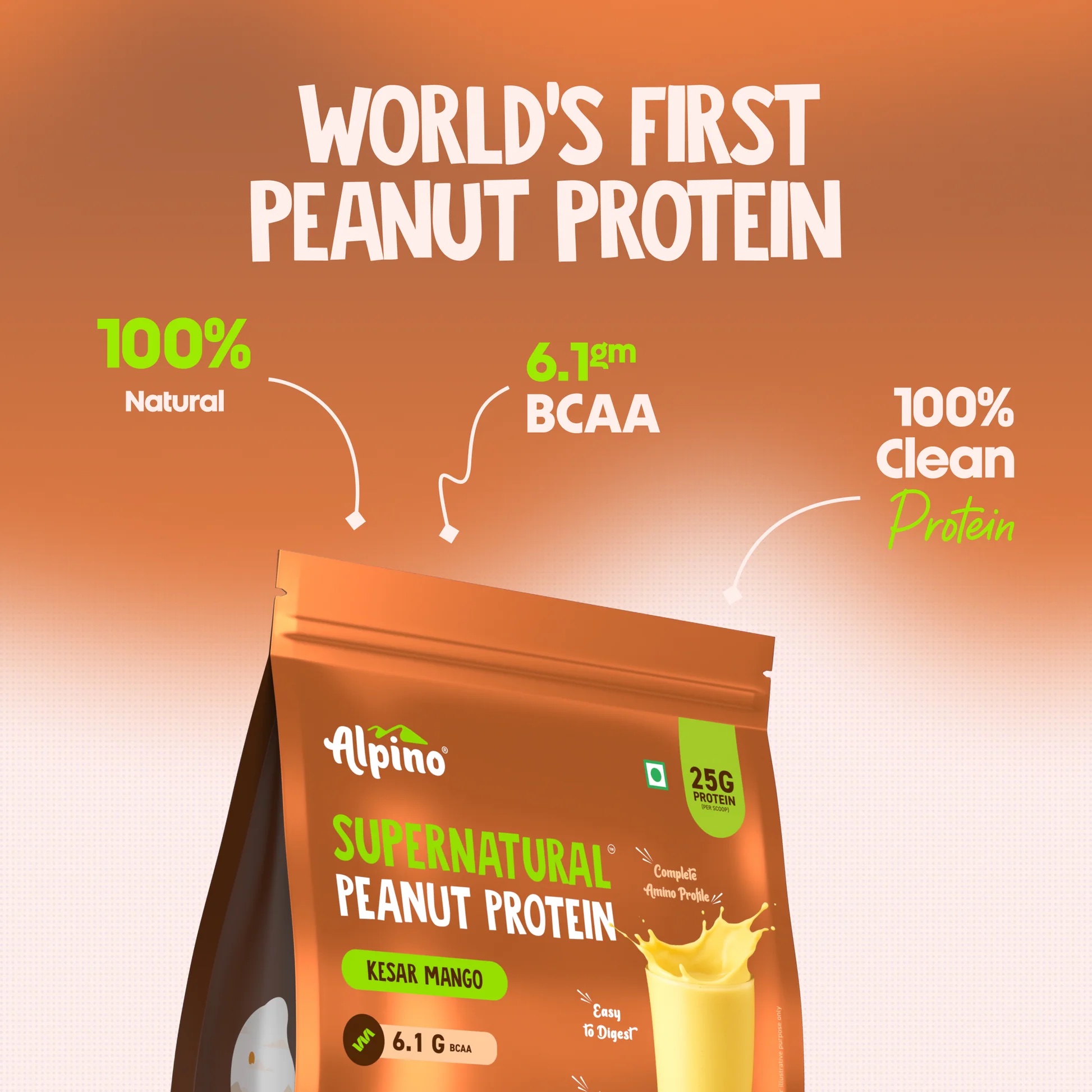 Alpino Supernatural Peanut Protein Powder - Kesar Mango (1 kg) - Image 4