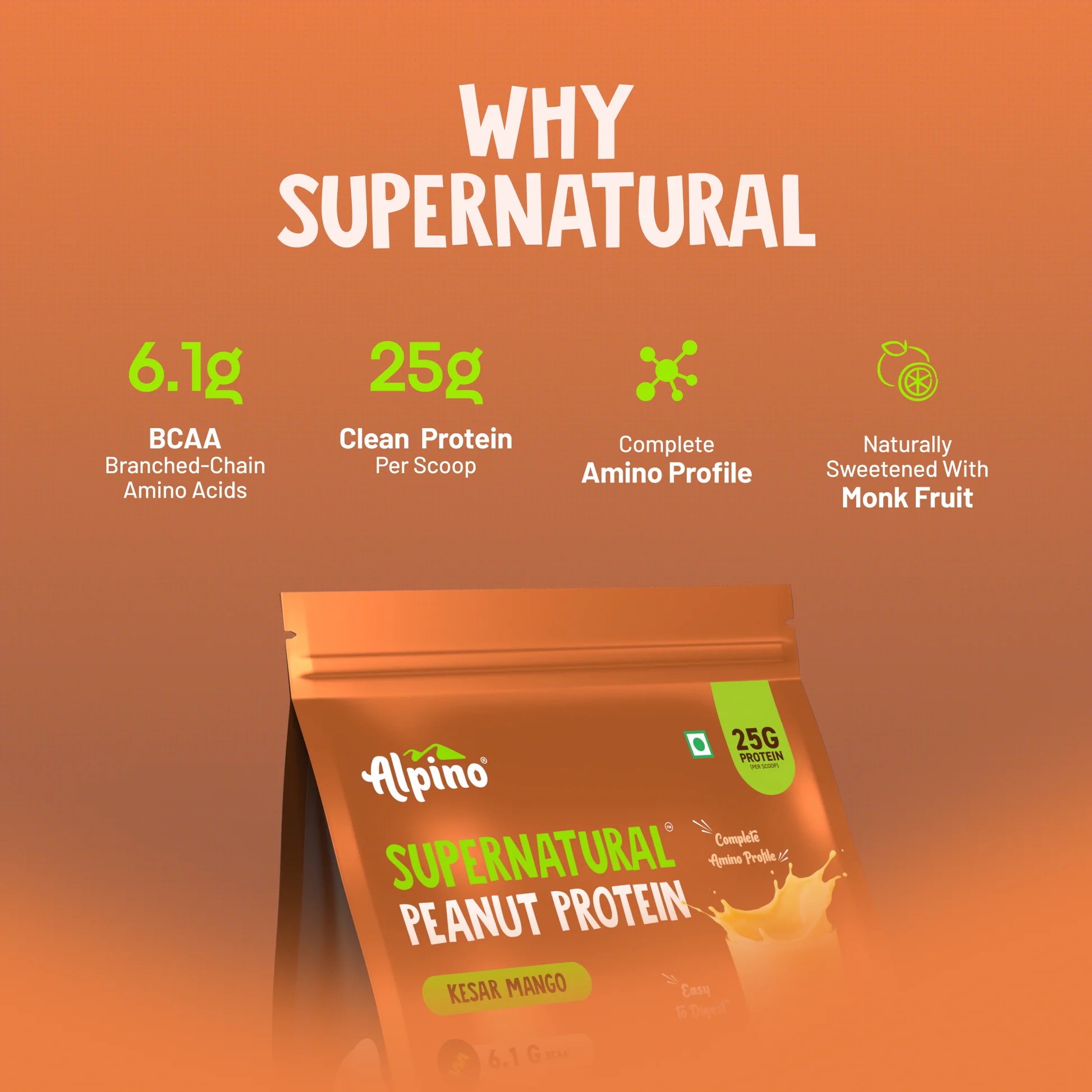 Alpino Supernatural Peanut Protein Powder - Kesar Mango (1 kg) - Image 5