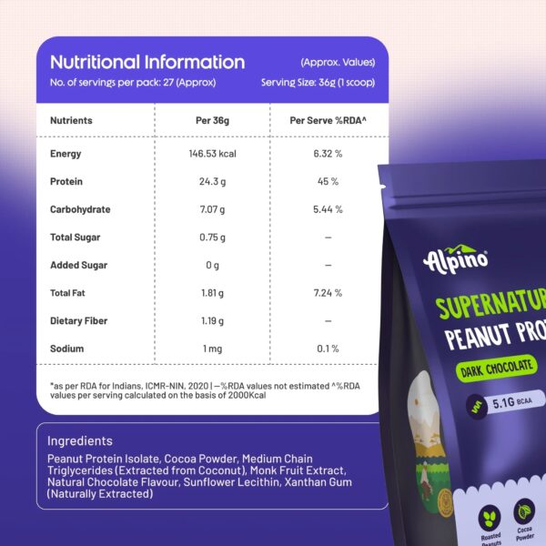 Alpino Supernatural Peanut Protein Powder - Dark Chocolate (1 kg) - Image 9