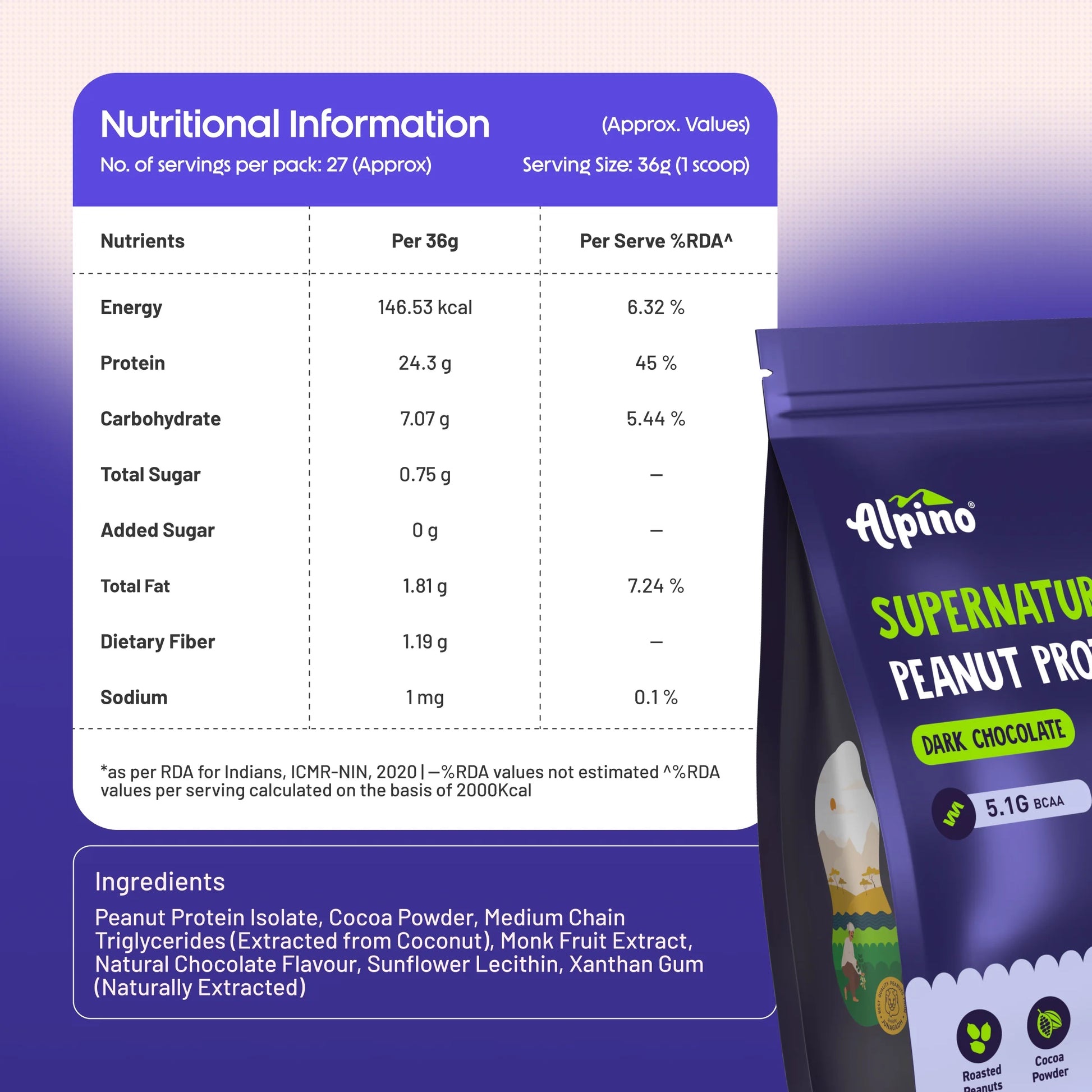 Alpino Supernatural Peanut Protein Powder - Dark Chocolate (1 kg) - Image 9