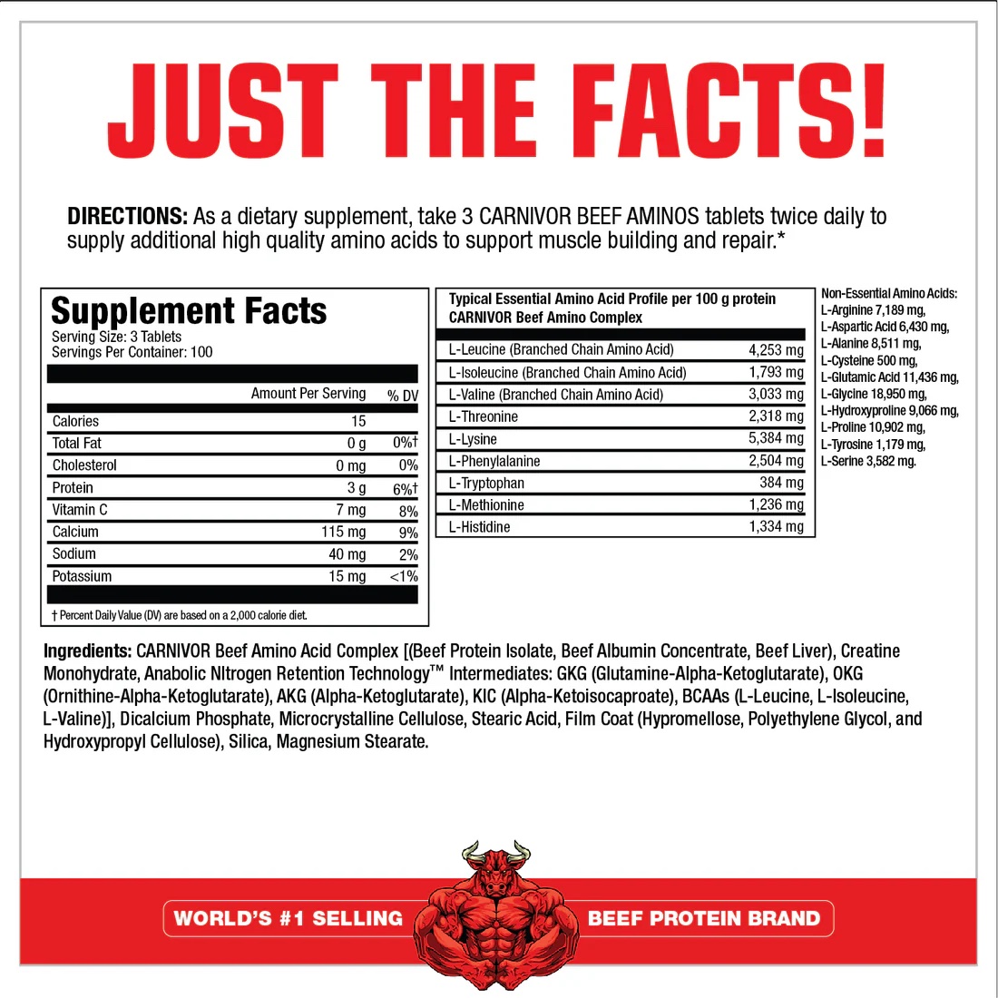 Musclemeds Carnivor Beef Aminos 300 Tablets - USA - Image 2