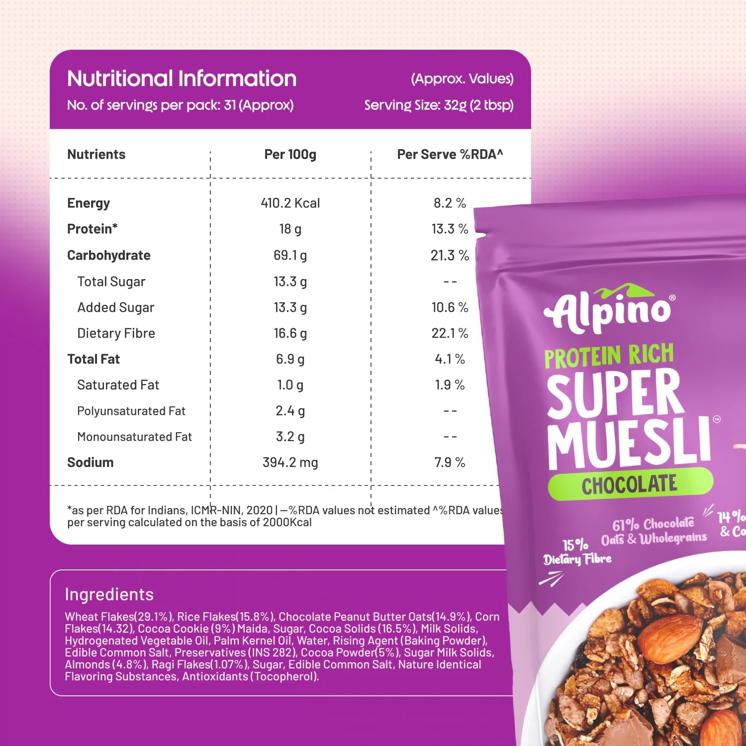Alpino High Protein Super Muesli Nut & Cookies – 400g - Image 3