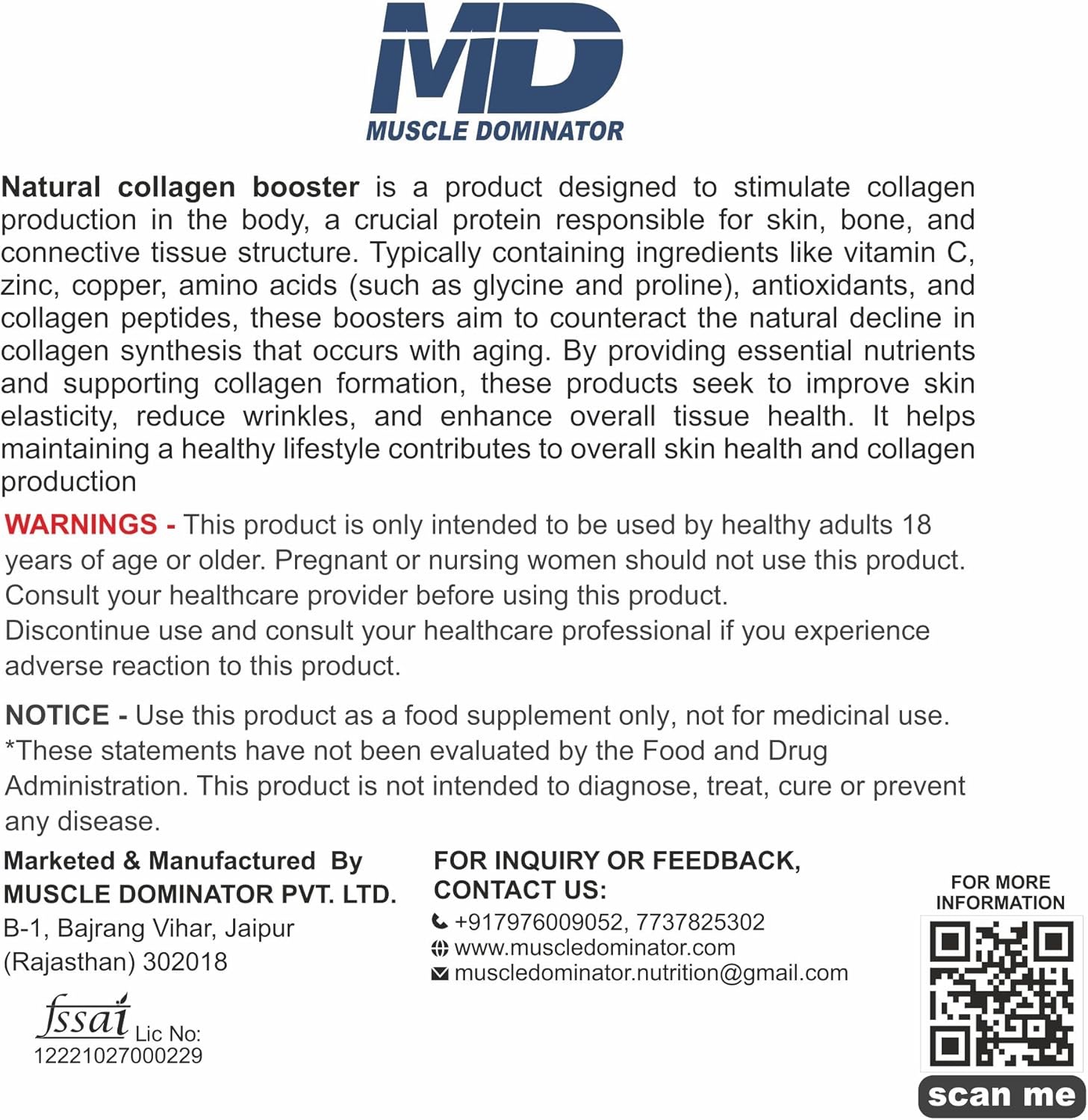MUSCLE DOMINATOR Natural Collagen | With Marine Collagen, Hyaluronic Acid & Vitamin C | Watermelon Flavor - 250g - Image 4