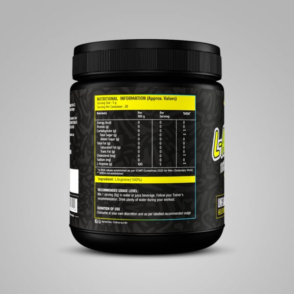 HealthFarm Nutrition L-Arginine Powder - 100 g (Unflavoured) - Image 3