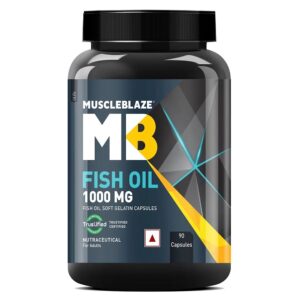MuscleBlaze Omega 3 Fish Oil (1000 mg) with 180mg EPA and 120mg DHA | 90 tablets