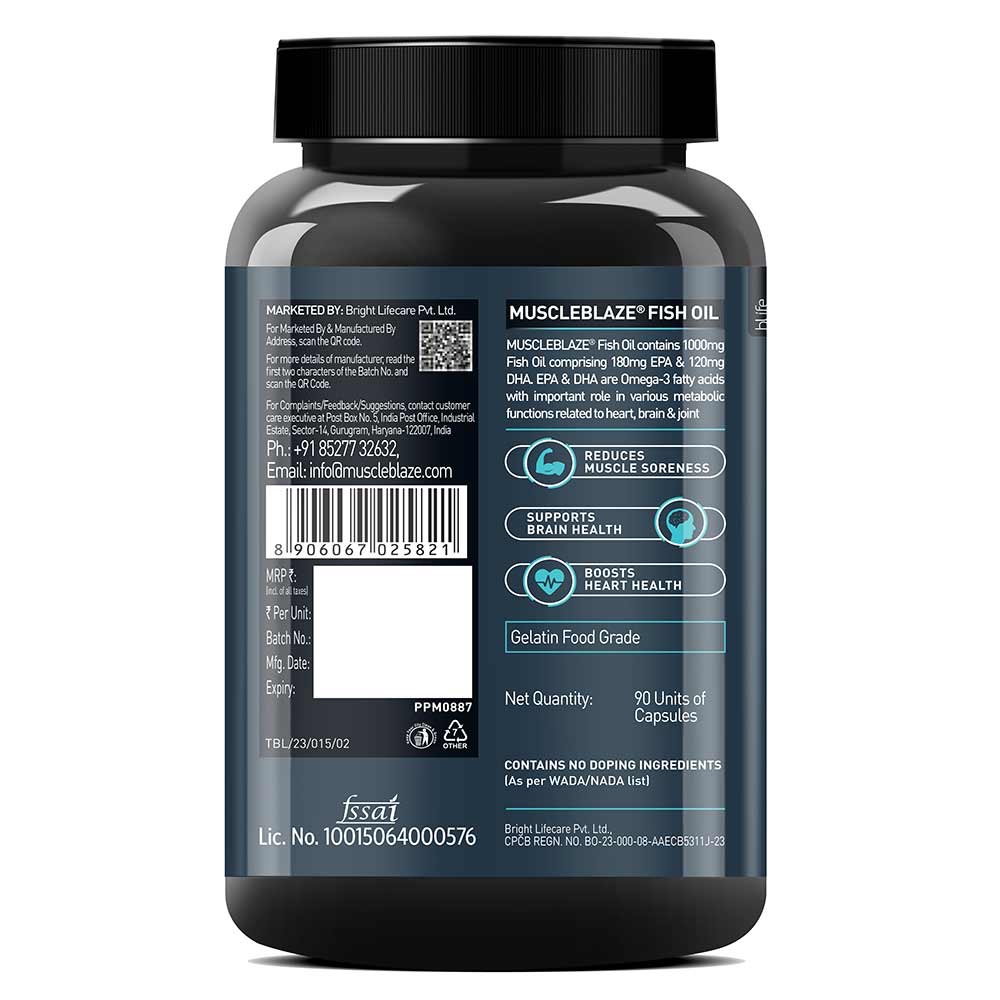 MuscleBlaze Omega 3 Fish Oil (1000 mg) with 180mg EPA and 120mg DHA | 90 tablets - Image 2