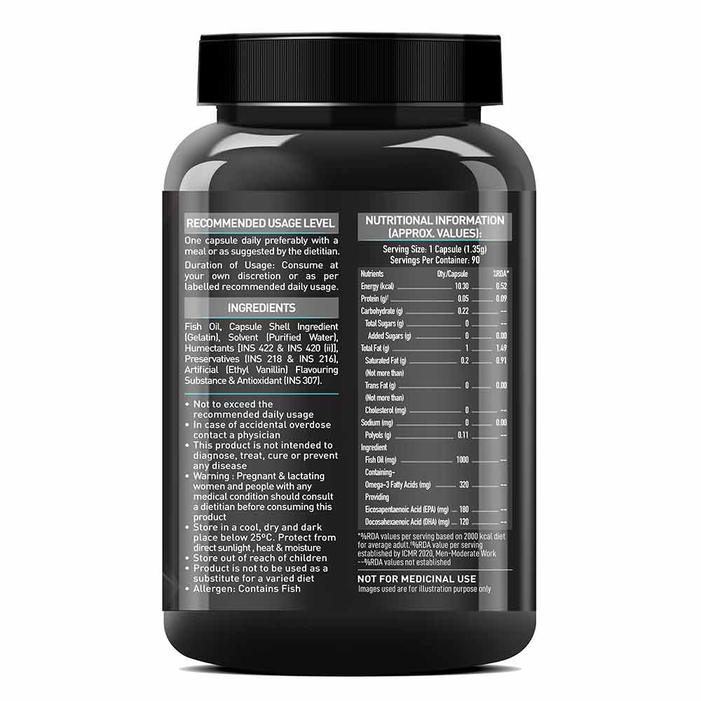 MuscleBlaze Omega 3 Fish Oil (1000 mg) with 180mg EPA and 120mg DHA | 90 tablets - Image 3