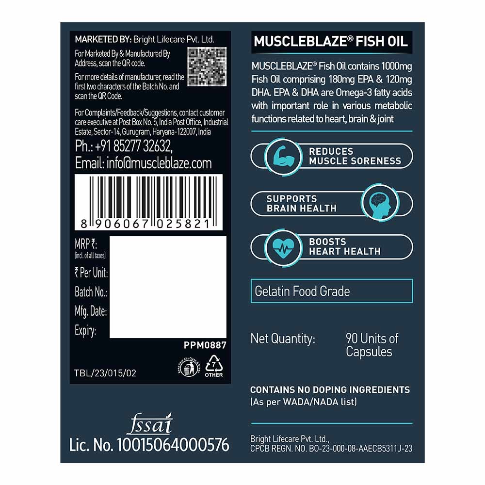 MuscleBlaze Omega 3 Fish Oil (1000 mg) with 180mg EPA and 120mg DHA | 90 tablets - Image 4