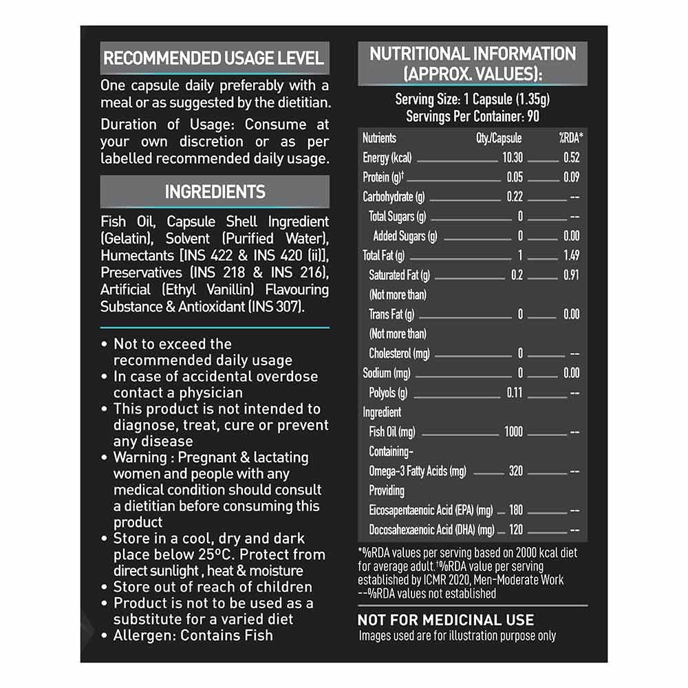 MuscleBlaze Omega 3 Fish Oil (1000 mg) with 180mg EPA and 120mg DHA | 90 tablets - Image 5