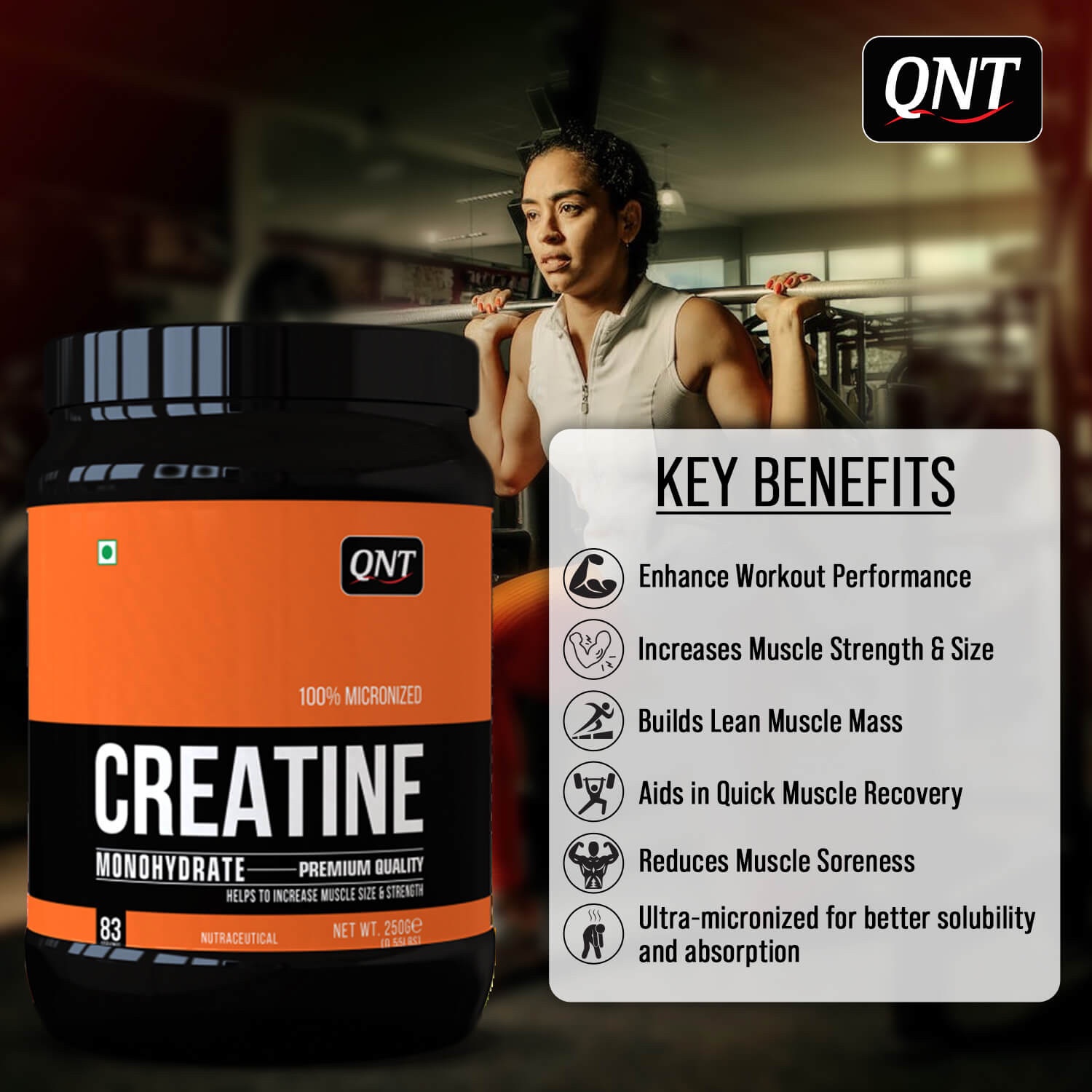 QNT Creatine Monohydrate | 100% Pure & Micronized Powder | 250g | 83 Servings - Image 5