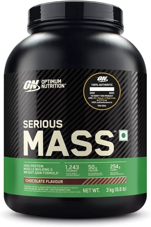 OPTIMUM NUTRITION (ON) Serious Mass High Protein High Calorie Weight Gainer Powder - 3 kg (Chocolate)