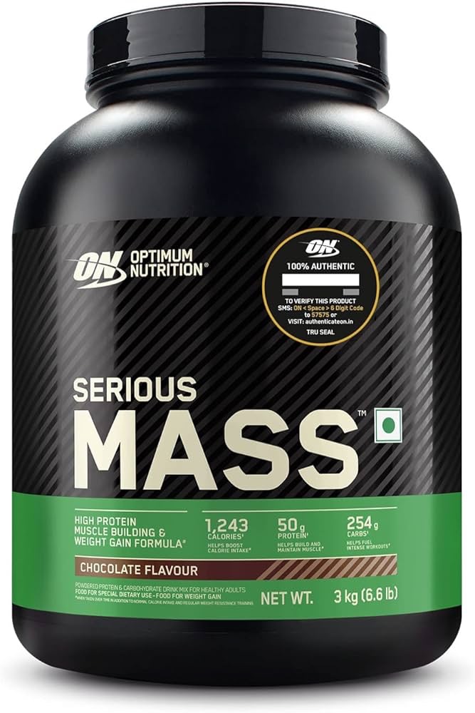 OPTIMUM NUTRITION (ON) Serious Mass High Protein High Calorie Weight Gainer Powder - 3 kg (Chocolate)