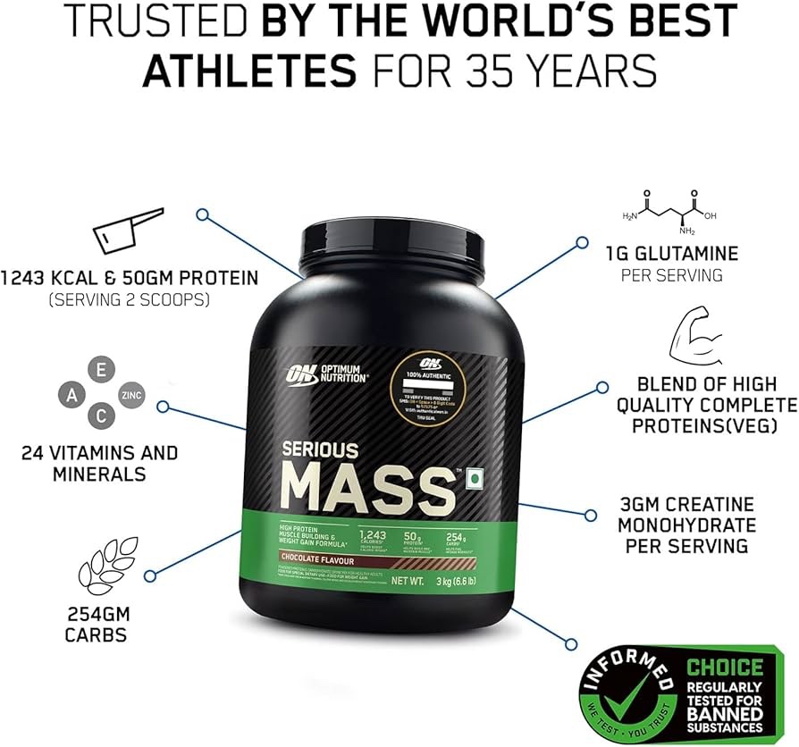 OPTIMUM NUTRITION (ON) Serious Mass High Protein High Calorie Weight Gainer Powder - 3 kg (Chocolate) - Image 4