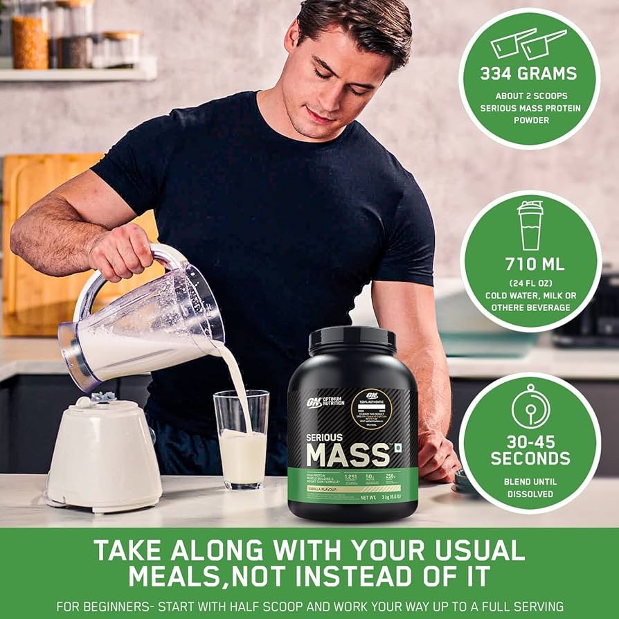 OPTIMUM NUTRITION (ON) Serious Mass High Protein High Calorie Weight Gainer Powder - 3 kg (Chocolate) - Image 5