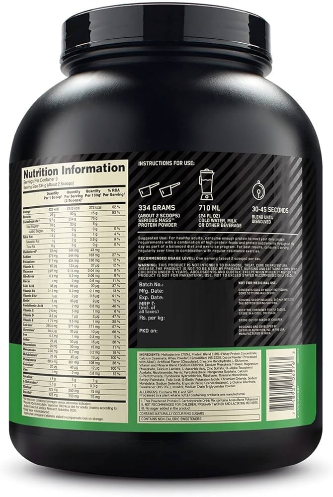 OPTIMUM NUTRITION (ON) Serious Mass High Protein High Calorie Weight Gainer Powder - 3 kg (Chocolate) - Image 2