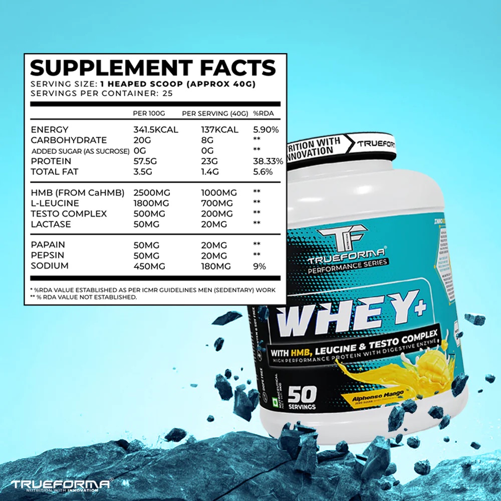 Trueforma® Whey+ Protein with HMB, Leucine, Ginseng & Tribulus | 1 KG - Image 2