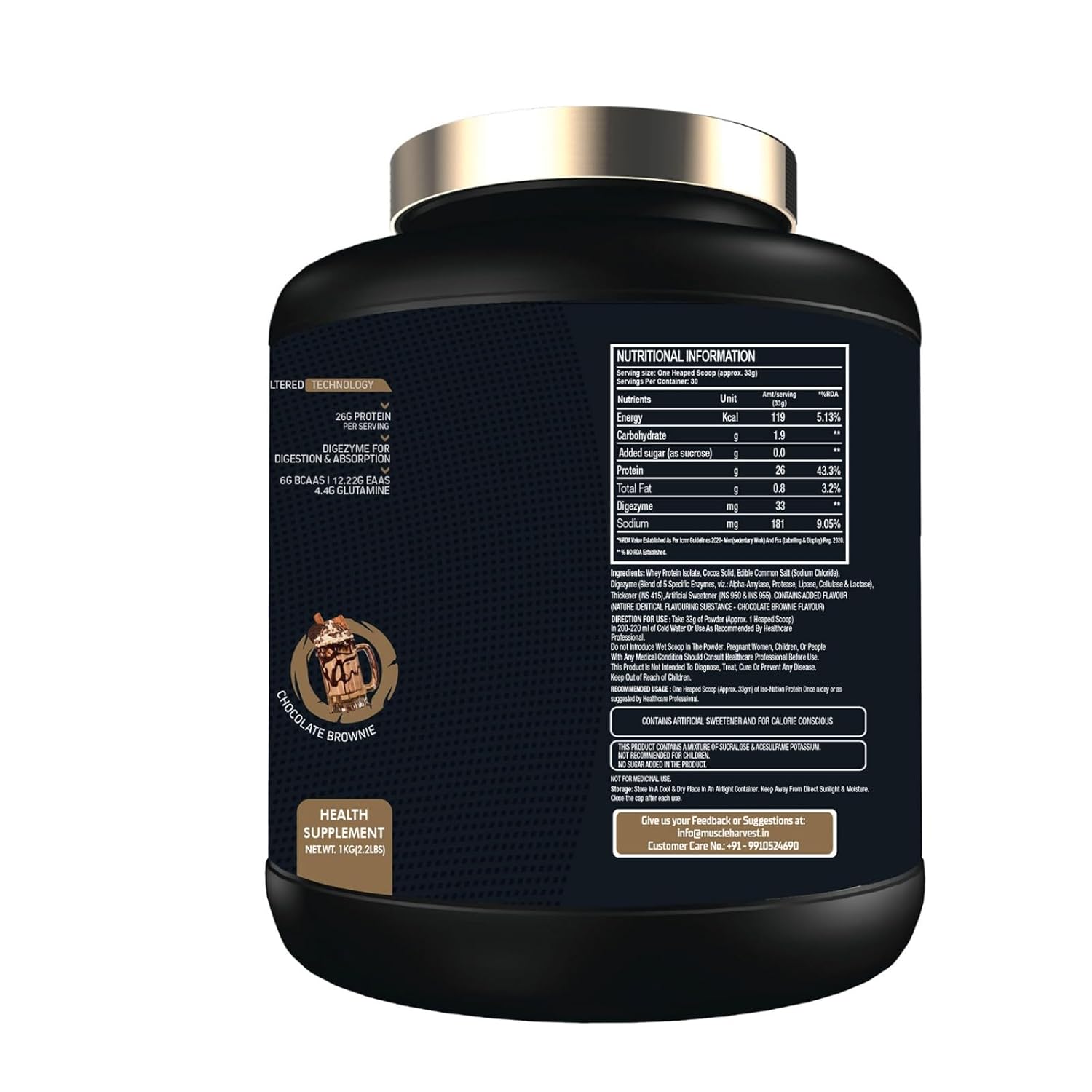 Muscle Harvest ISO Nation 100% Whey Protein Isolate 2KG – 26g Protein, BCAAs, EAAs, Glutamine & Digestive Enzymes for Lean Muscle Growth & Recovery - Image 6