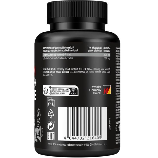 Weider Arginine + Ornithine 4000 | 180 Capsules | Nitric Oxide & Recovery Support - Image 6