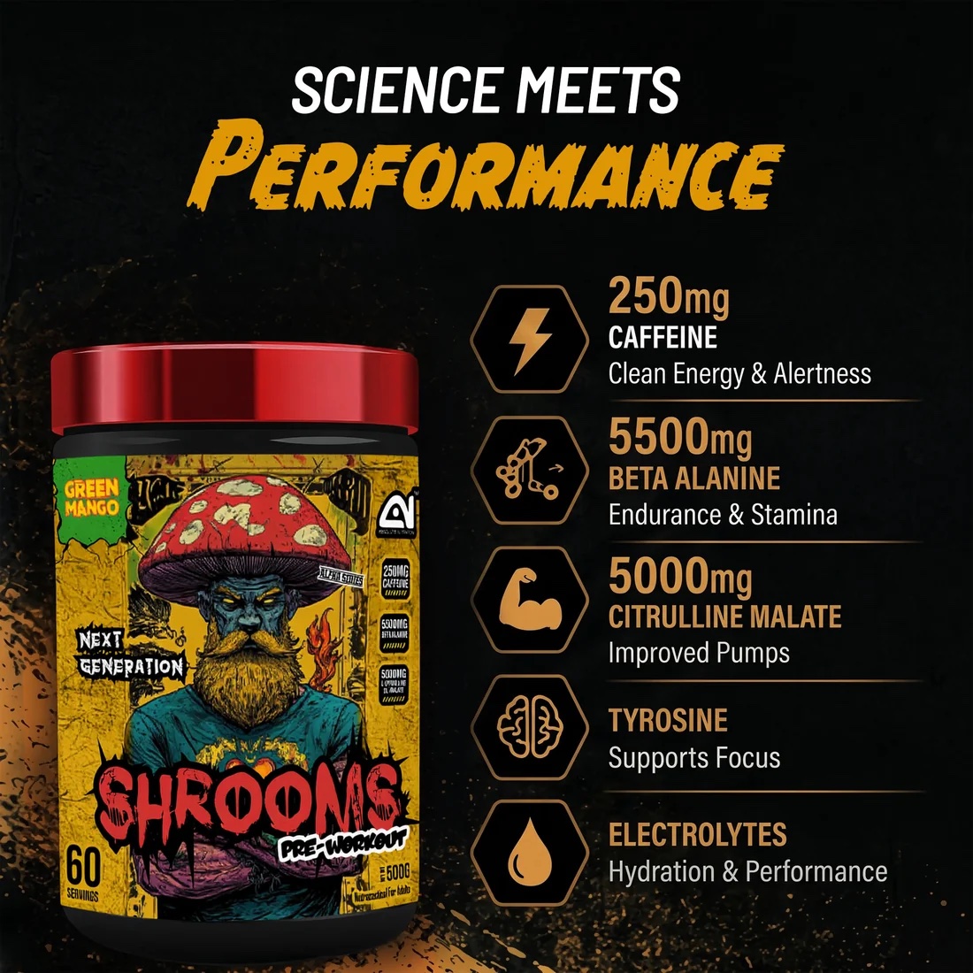 Absolute Nutrition Shrooms Pre Workout 500g | 60 Servings - Image 4